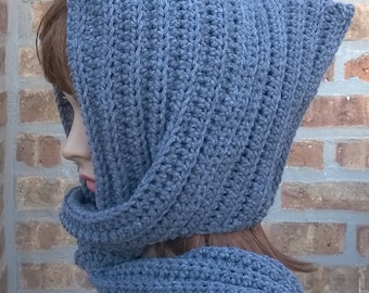 Hooded Scarf, Hooded Cowl, Gray Scarf, Scarf with Hood, Crochet Hooded Scarf, Womens Scarf, Winter Scarf, Gray Hooded Scarf