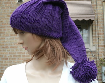 Knit Hat, Hand Knit Hat, Stocking Cap in Purple, Childs Hat, Womens Hat, Purple Hat, Mommy and Me Hat, Pixie Hat, Winter Hat
