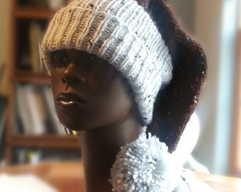 Gorra de medias de punto para mujer en Tweed marrón - Sombrero de Papá Noel de punto en marrón - Accesorios de invierno para mujeres - Regalos para ella menores de 30 años