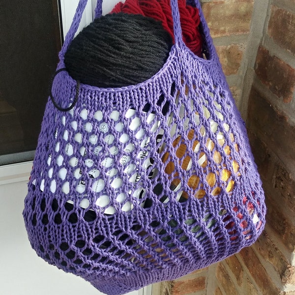Instant Download Farmer's Market Bag Knit Pattern, DIY Knit Project, Intermediate Knitting Pattern