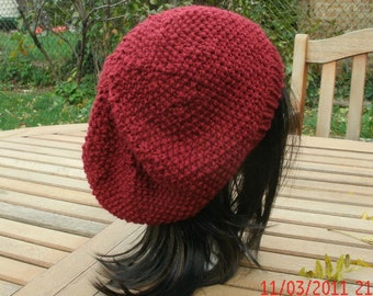 Knit Hat, Hand Knit Hat, Preppie in Cranberry, Slouchy Beanie, Womens Hat, Womens Winter Hat, Red Hat, Red Winter Hat, Knit Slouchy