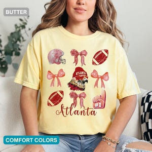 Comfort Colors Atlanta Football Shirt, Vintage Game Day T-Shirt, Coquette Bow Atlanta Top, Football Tee, Atlanta Gift Shirt for Women