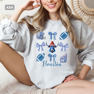 Houston Sweatshirt, Vintage Football Crewneck, Game Day Coquette Bow Shirt, Retro Houston Football Shirt for Her, Gift Idea for Women