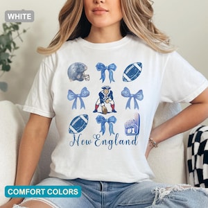 Comfort Colors New England Shirt, Vintage Football T-Shirt, Game Day Coquette Bow Tee, New England Shirt for Her, Gift Idea for Women