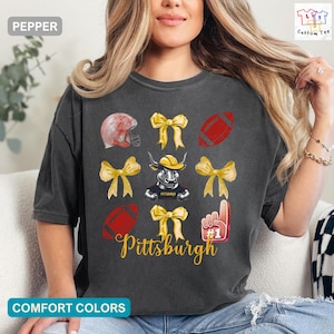 Comfort Colors Pittsburgh Football Shirt, Coquette Bow Shirt, Vintage Spieltag T-Shirt, Pittsburgh Shirt für Sie, Pittsburgh Geschenkidee für Frauen
