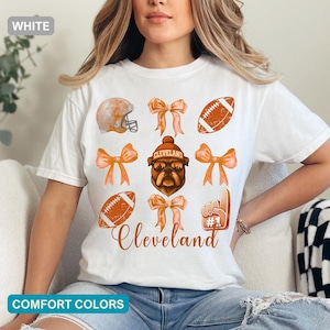 Comfort Colors Cleveland Football Shirt, Coquette Bow Shirt, Vintage Game Day Tee, Cleveland Shirt for Her, Cleveland Gift for Women