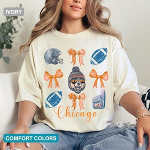 Comfort Colors Chicago Shirt, Vintage Football T-Shirt, Game Day Coquette Bow Top, Chicago Football Tee, Gift Idea for Women