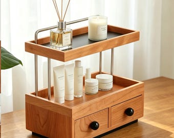 Estantería tipo cajón de madera de cerezo: ideal para recibidores, encimeras de cocina, mesas de centro y tocadores.