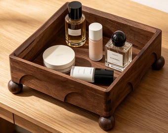 Organizador de tocador, organizador de maquillaje de madera, bandeja para perfumes, soporte para productos de cuidado de la piel y labiales, organizador de mesa para el baño