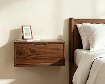 Solid Wood Floating Bedside Table With Drawers: Wall-Mounted Single-Layer Storage Cabinet