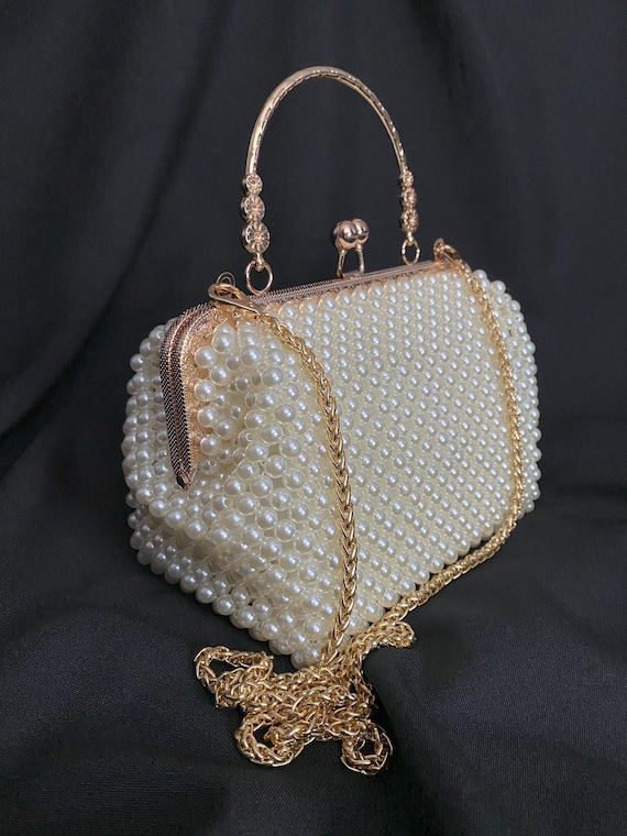 Pearl Beaded Bag Pearl Clutch Bag Pearl Wedding Handbag Pearl Evening Bag Pearl White Bridal Handbag Bridal Clutch Handmade Pearl Clutch