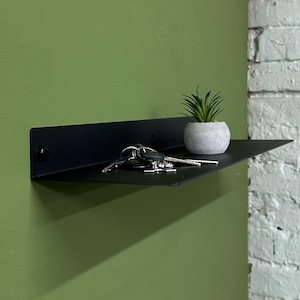 Modern Metal Wall Shelf, Minimal Floating Storage Shelf, Industrial Black Shelf For Living Room, Office, Bedroom Or Entryway