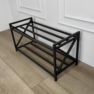 Metal 2 Tier Shoe rack, Compact Shoe Rack for Housewarming, Shoe Storage Shelf in the Hallway, Floor Shoe Rack as a Loft Style Furniture
