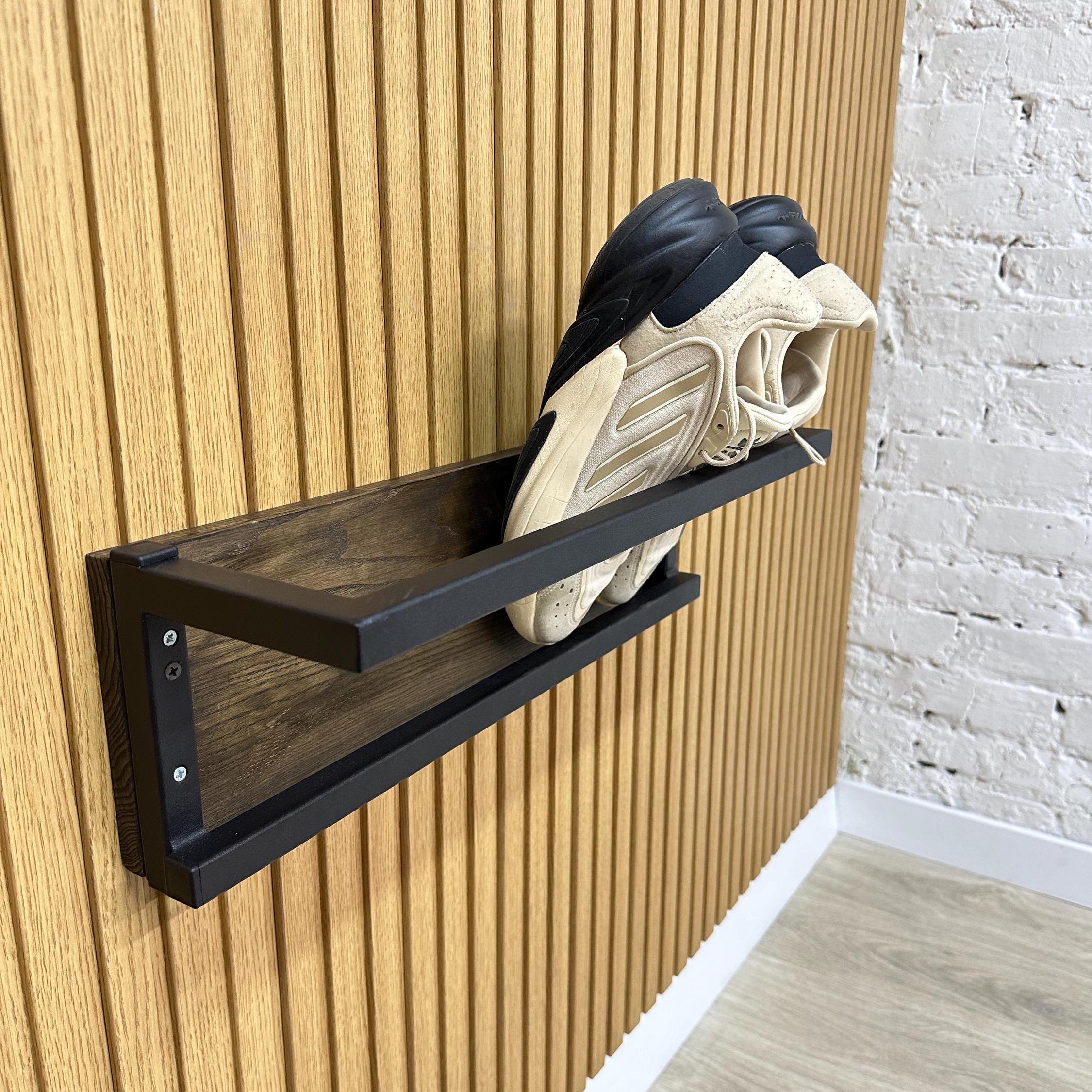 Wall Mount Shoe Rack, Metal Wood Shoe Shelf, Industrial Entryway Shoe ...