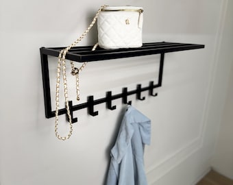Metal wallmount coat hanger unassembled, white custom coat hanger, coat hanger wall colorful, entryway coat rack with shelf, newly wed gift