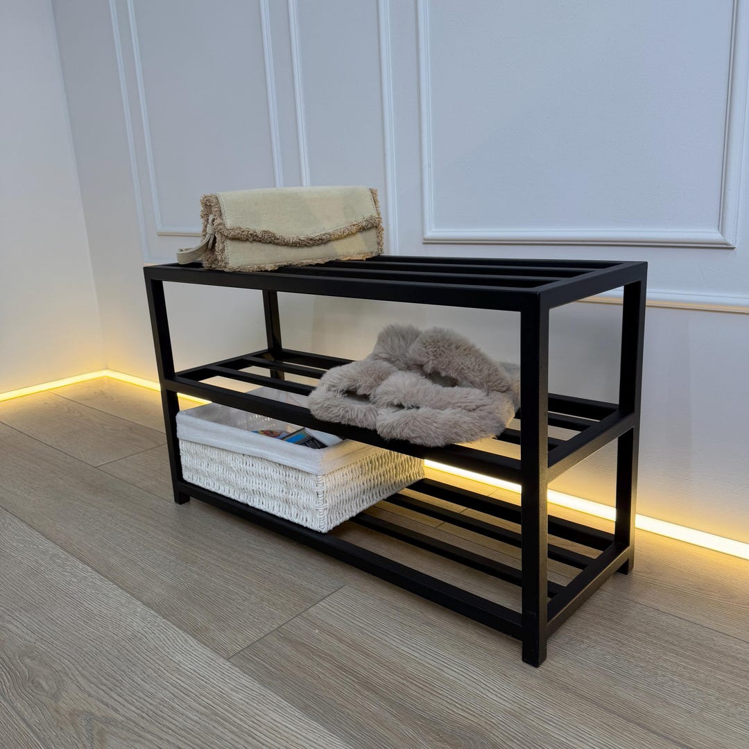 3 Tier Black Metal Shoe Rack, Open Breathable Entryway Rack for Shoes ...