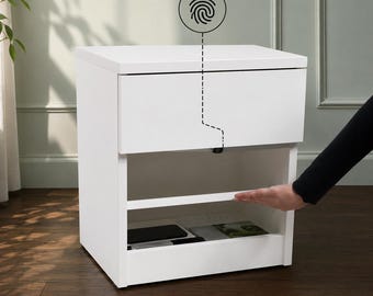 Smart Nightstand with Fingerprint & RFID Lock, Hidden Safe Bedside Table, Biometric Secret Compartment Furniture, Modern Bedroom