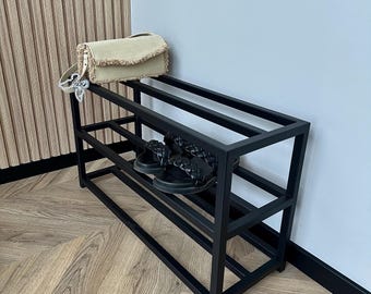Modern Black Metal Shoe Rack, Entryway Organizer for Shoes and Accessories, Minimalist Interior Design Housewarming gift, Mother Gift
