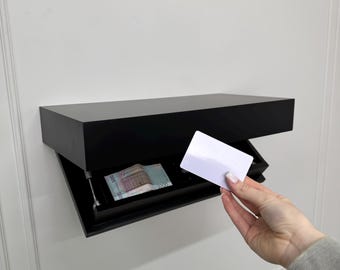 Secret Hidden Wall Safe Shelf with Keyless Lock, concealed Storage Drawer, original secure Gift for Dad, modern Hidden Safe Furniture