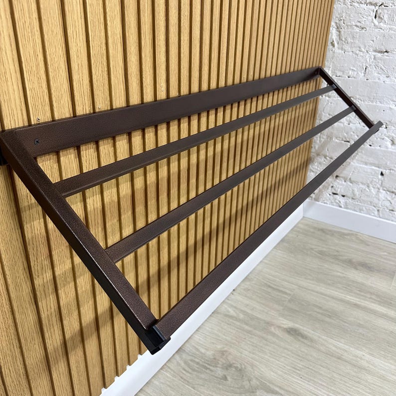 Entryway Wall Mount Metal Brown Shoe Rack, Industrial Modern Hallway ...