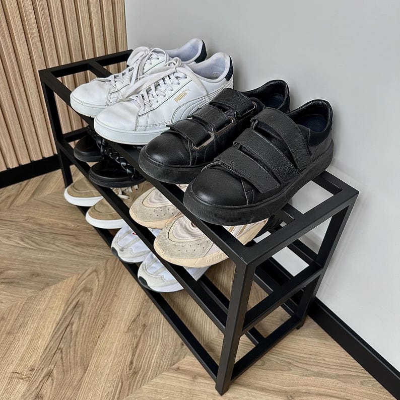 Modern Black Metal Shoe Rack, Entryway Organizer for Shoes and ...