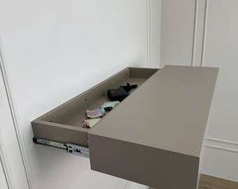 Hidden wall safe shelf with lockable drawer, minimalist wall mounted storage, RFID card lock safe