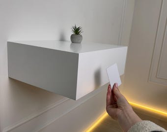 Card lock safe, mounted floating hidden safe shelf, hallway hidden compartment shelf idea, grandmother gift, wall-hung concealed furniture