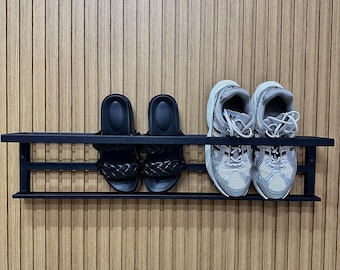 Wall mounted metal shoe rack Unique open floating shoe shelves Industrial entryway schuhregal for home decor Black custom hallway organizer