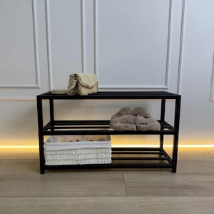 Modern Indoor Black Metal Shoe Rack, Entryway Organizer for Shoes and Accessories, Minimalist Design Housewarming gift, Fathers Day Gift