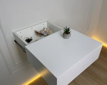 Floating hidden safe drawer nightstand idea, mothers day gift, wall-hung wood bedside shelf, floating bedside table, small bedside shelf