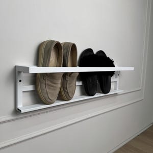 Zapatero de metal de pared, zapatero flotante abierto único, zapatero de entrada industrial, decoración del hogar, organizador de pasillo personalizado negro