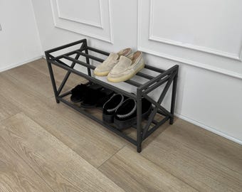 Mud room 2 tier Metal Shoe Rack, Entryway Modern Shoe Organizer, Industrial Shoe Storage, Black Shoe Stand, Stepmother gift, Gift for Dad