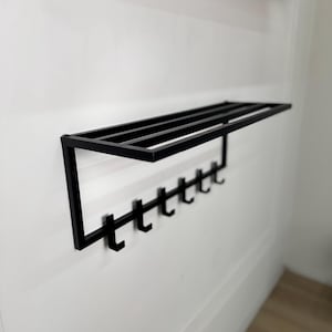 Modern entryway coat rack unassembled, newly wed gift, black metal wall coat hanger, industrial coat rack, craftsman coat rack