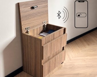 Bluetooth safe nightstand, hidden drawer lock, smart RFID bedside table, secret storage furniture, diversion safe cabinet