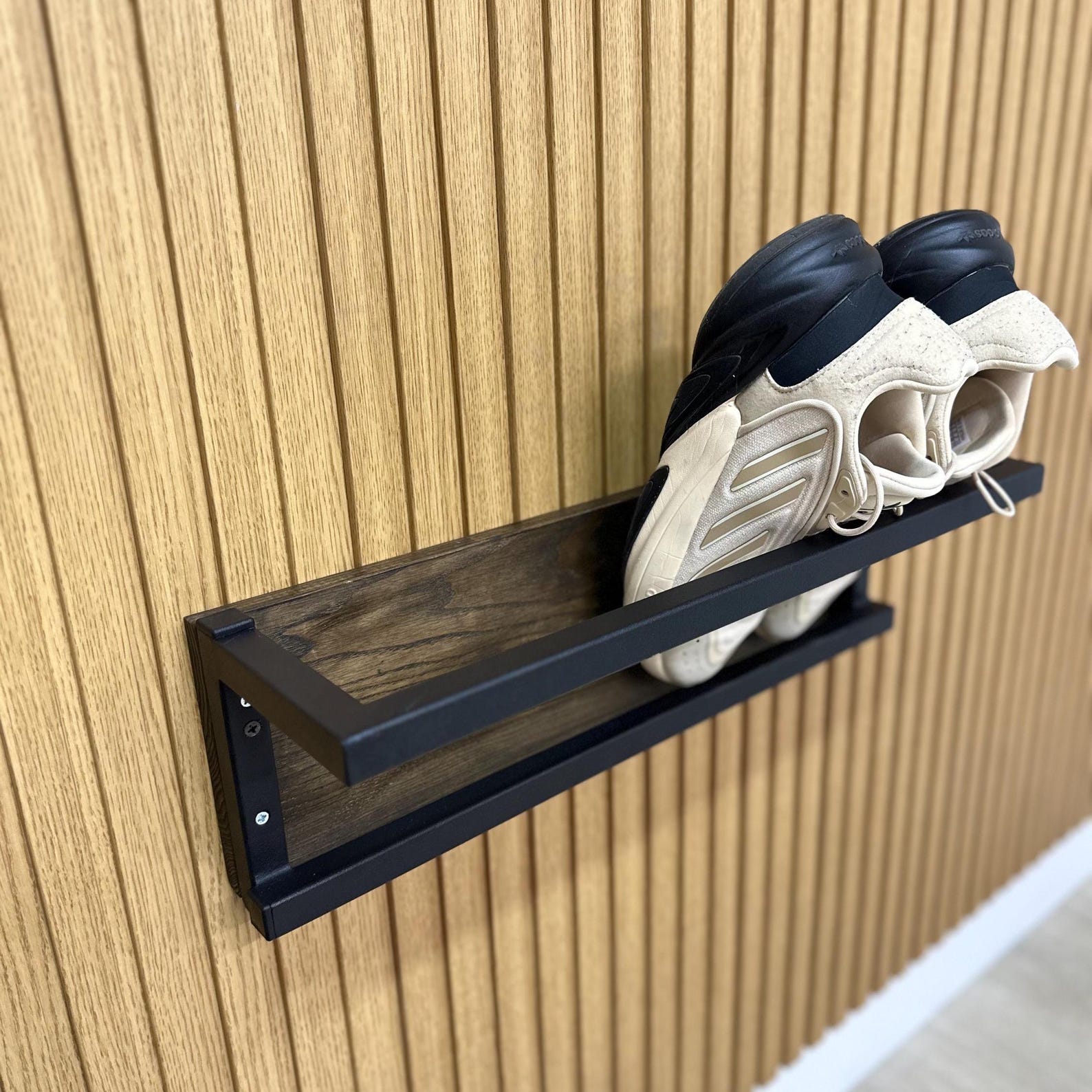 Wall Mount Shoe Rack, Metal Wood Shoe Shelf, Industrial Entryway Shoe ...