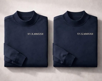 Personalised Embroidered Anniversary Sweatshirt | Roman Numeral Date | 400gsm Organic Cotton | Couples Gift | Made To Order UK