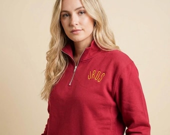 Personalised Initials Embroidered Quarter Zip Sweatshirt Custom Monogram Gift Unisex Premium Pullover Birthday Anniversary Present