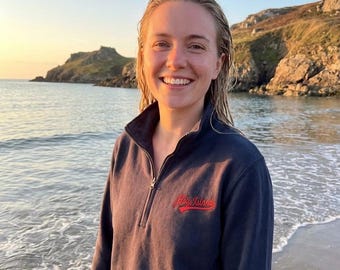 Embroidered Quarter Zip Sweatshirt | Retro Fashion | Heritage Sweatshirt | 1/4 Zip | Poetcore | Dark Academia | Collegiate | Ivy League