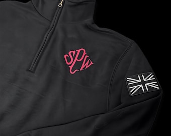 Personalised Any Initials On 1/4 Zip Sweatshirt Jackets With British Flag / High Quality / Quarter Zip / 80% Cotton 20 Polyester / UK