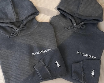 Personalised Date Roman Numeral Hoodies, Boyfriend/Girlfriend, LGBT, Married, Wifey, Couple Anniversary, Custom, Wedding Gifts, Printed