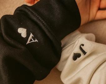 Personalised Embroidered Initials On Sleeve Hoodies / Matching / Twinning / Relationship / Wedding / Long Distance Relationship / Beautiful