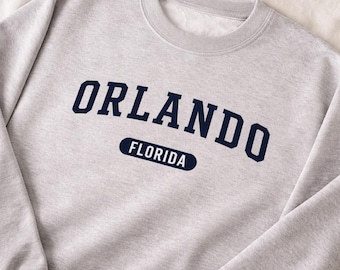 Orlando Florida College Retro Sweatshirts With Embroidered Arm Patch, Unisex Fashion, Heritage Style, American Vintage, Holiday To America