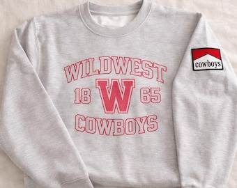 Wild West Cowboys College Retro Sweatshirts With Embroidered Arm Patch, Unisex Fashion, Heritage Style, American Vintage