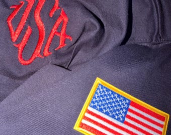Embroidered U.S.A On 1/4 Zip Sweatshirt Jackets With American Flag / High Quality / Quarter Zip / 80% Cotton 20 Polyester / U.S.A First