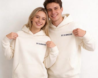 Personalised Embroidered Anniversary Hoodie | Roman Numeral Date | Premium Organic Cotton | Couples Gift | Made To Order UK