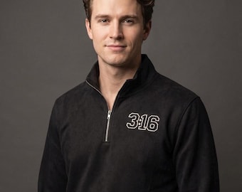 John 3:16 Embroidered Quarter Zip Sweatshirt Christian Faith Minimalist Church Gift Unisex Religious Pullover Bible Verse Sweater