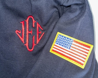 Personalised Any Initials On 1/4 Zip Sweatshirt Jackets With American Flag / High Quality / Quarter Zip / 80% Cotton 20 Polyester / U.S.A