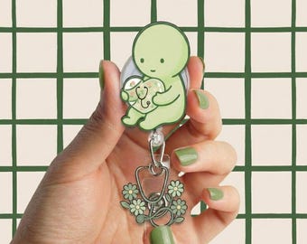 Kawaii Nurse Badge Reel | Smiski Accessory, Floral Charm