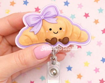 Brelok do identyfikatora w kształcie rogalika – Kawaii Pastry ID Holder, chowany dodatek do pracy