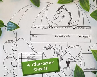 DnD Character Sheets | Dragon | Printable PDF Character Sheets | Dungeons and Dragons Fifth Edition | DnD 5e Character Sheet PDF DnD Sheet